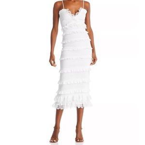 V Chapman Narcisse Smocked Ruffle Trim Midi Dress